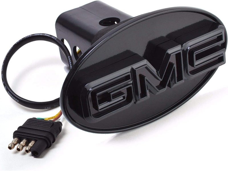 Autogem غطاء وصلة GMC (أسود) - أغطية مستقبل وصلة LED متوافقة مع شاحنات GMC 2 بوصة، 1.25 بوصة أنبوب كلاهما يناسب حروف الكروم على المعدن الأسود موصل مسطح 4 طرق - Image 1
